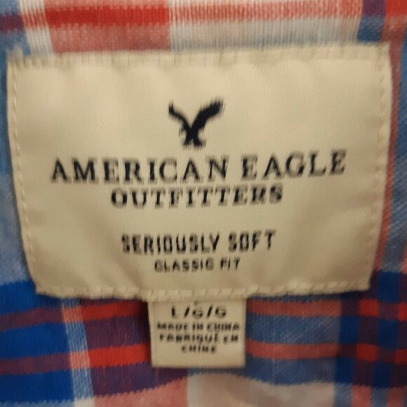 American Eagle Mens Seriously Soft Linen Blend Plaid Button Down Shirt Large - Picture 4 of 6